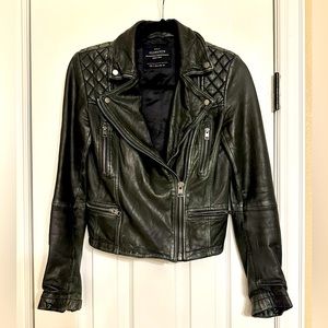 All Saints Cargo Leather Biker Jacket - 0